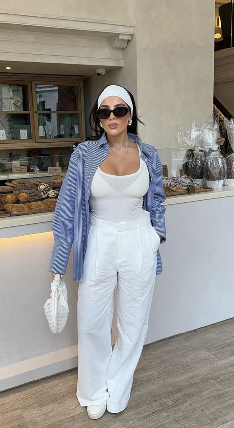 Linen Polo Shirt Women Outfit, Conservative Hot Weather Outfits, Full White Outfits For Women, Vacation Outfit Plus Size, Dubai Outfit Ideas For Women Summer, Dubai Fits Aesthetic, Summer Outfits 2024 Classy, Turkey Outfits Women Summer, Holiday Outfits Summer Aesthetic