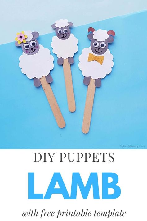 Adorable sheep craft with free printable template. Perfect for puppets or bookmarks. #sheep #lamb #popsiclestick #springcraft Popsicle Puppets, Popsicle Stick Puppets, Homemade Puppets, Sheep Craft, Lamb Craft, Family Blessings, Sheep Crafts, Puppets Diy, Diy Popsicle