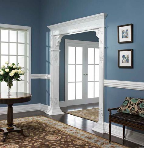 Foyer with Built Ups Archways In Homes, Archway Decor, Fireplace Mantel Surrounds, Mantel Surround, Wood Mouldings, Ornamental Mouldings, Decorative Mouldings, Old House Dreams, Fireplace Mantels