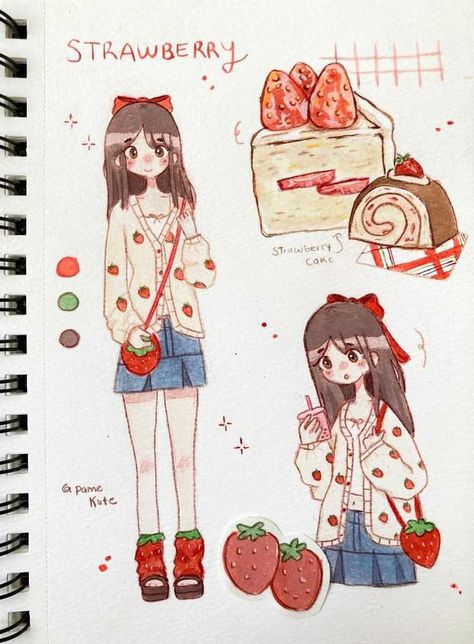 Strawberry Art Painting, Strawberry Doodle Aesthetic, Cute Strawberry Painting, How To Draw Strawberry, Strawberry Girl Drawing, Strawberry Drawing Aesthetic, Coquette Sketch, Strawberry Art Aesthetic, Cute Strawberry Drawing