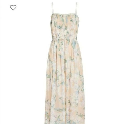 Beautiful "Jade Midi" Dress In A Pastel Floral Print (Called "Beige"). Flowy, Boho And Romantic Vibes. Spaghetti Straps (Non-Adjustable). Ruffled Detail At Collar. Ruching At Bodice, Mimicking Smocking. Slightly Raised Waistline. Mild Gathering Below Waist Similar To Pleating. Can Be Worn Loose (First Pic After Stock Picture) Or Tied Up With An Optional Sash Tie Belt With Gold-Toned Hardware And Small Sewn Loops To Keep The Belt In Place. Concealed Side Zip Closure. Lined. Lightweight Silk Chiff Intermix Dress, Split Sleeve Dress, Long Dresses Casual Maxi, Casual Maxi Dress, Seersucker Dress, Silk Floral Dress, Suede Dress, Silk Midi Dress, Satin Midi Dress