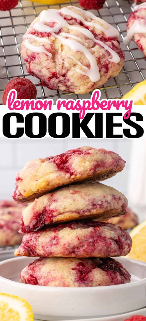 Raspberry Lemon Cookies, Lemon Raspberry Desserts, Lemon Raspberry Cookies, Lemon Cake Cookies, Lemon Cake Mix Recipe, Fruity Cookies, Homemade Sorbet, Tart Flavors, Fresh Strawberry Recipes