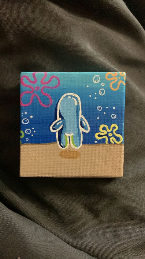 Funny Small Paintings, Spongebob Bubble Buddy, Painting Ideas On Canvas Bubbles, Spongebob Bubble Buddy Painting, Small Painting Ideas Spongebob, Bubble Buddy Painting, Bubble Bath Drawing, Small Canvas Paintings Spongebob, Spongebob Painting Square Canvas