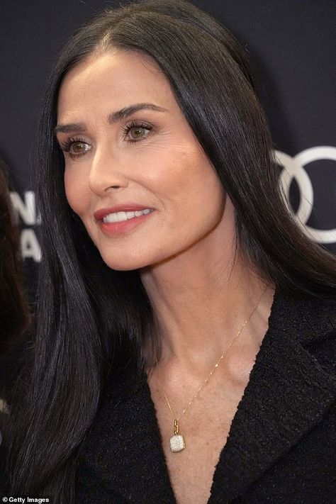 Demi Moore was a vision of glamour on the red carpet of the 2024 Hamptons Film Festival Demi Moore Now, Sandra Bullock Son, Boyfriend Justin, Panel Skirt, London Film Festival, Grey Skirt, Chic Blazer, Demi Moore, Glowing Complexion