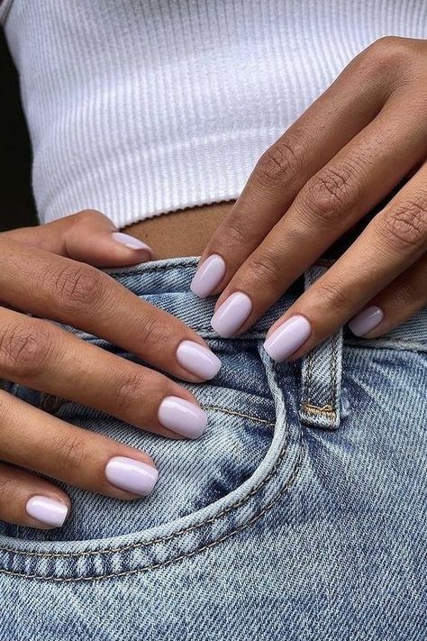 35+ Summer Acrylic Nail Ideas, lavender nails, light purple nails, summer nails, short nails, purple nails Squoval Nails, Short Gel Nails, Lavender Nails, Simple Gel Nails, Casual Nails, Work Nails, Summer Acrylic Nails, Oval Nails, Neutral Nails