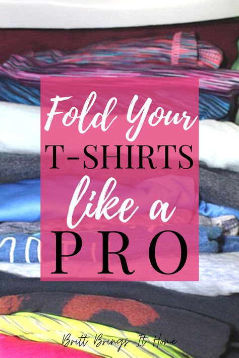 Is your t-shirt drawer looking a little crazy? Watch this video for tips on how to fold t-shirts the right way to save space and find the ones your looking for quickly! #foldtshirtstosavespace #foldtshirtskonmari #konmarimethodfolding How To Fold Tshirts, Fold T Shirts, Konmari Method Folding, Shirt Organization, T Shirt Folding, Homemaker Schedule, Fold Clothes, Decluttering And Organizing, Planning List