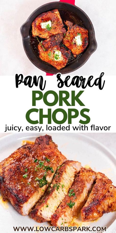 These pan-seared pork chops are super juicy and loaded with flavor. Rub the pork chops with plenty of homemade seasoning, then cook until caramelized on the edges and perfectly tender. Low Sodium Pork Chops, Juicy Pork Chops On Stove, Sirloin Pork Chops, Pan Cooked Pork Chops, Thick Pork Chop Recipe, Fried Pork Steak, Seasoned Pork Chops, Fried Boneless Pork Chops, Pork Sirloin Chops