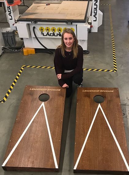 Shae, Leadership Spokane of @DPSDShop - Deer Park High School Shop, completed these awesome pieces with the help of their Laguna CNC Router.  #DPSDShop #DeerParkHS #DeerParkHighSchool #Woodshop #workshop #lagunatools #cnc #cncrouter #CNCeducation #CNCschool #CNCeducation #education #cornhole #project Woodshop Projects, High School Project, Shop Class, Deer Park, School Programs, Cnc Router, Wood Shop, School Stuff, Router