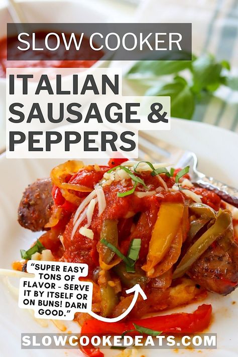 Craving something flavorful and hearty? You’ve come to the right place! Italian crock pot sausage and peppers is the perfect weeknight dinner for any busy family. A flavorful mixture of Italian sausage, bell peppers, onion, and marinara sauce cooked in a slow cooker, this dish is so delicious and full of flavor that you won’t be able to resist seconds! Sausage Peppers Crockpot, Crockpot Sausage And Peppers And Onions, Slow Cooker Sausage Peppers And Onions, Italian Sausages In Crockpot, Hot Sausage Crockpot Recipes, Crockpot Hot Sausage And Peppers, Sausages In Crockpot, Sausage And Peppers Crockpot Slow Cooker, Crockpot Sausage And Peppers Easy