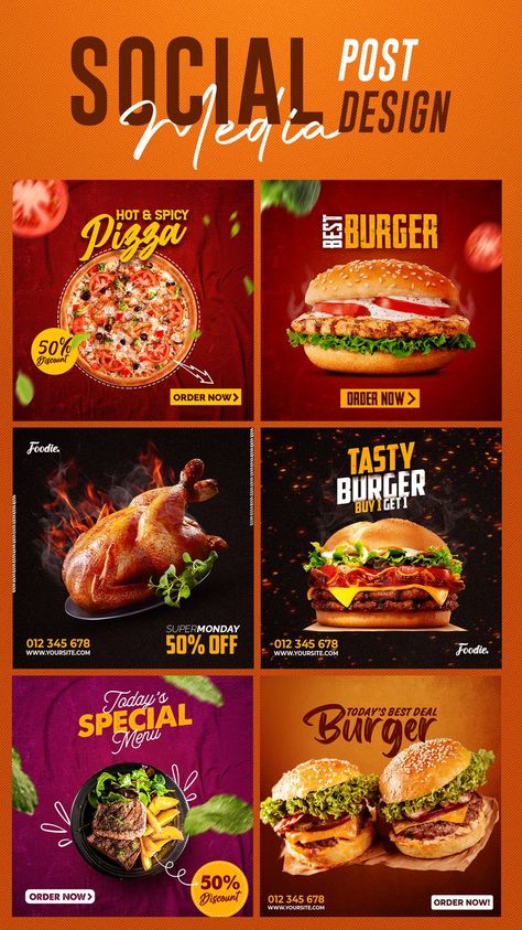 Restaurant Instagram Post, Menu Burger, Facebook Ads Design, Instagram Post Design, Restaurant Social Media, Flyers Design, Social Media Branding Design, Fast Food Menu, Food Banner