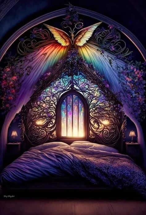 Fantasy Interior Design Art, Dark Fantasy Bedroom, Fantasy Bedrooms, Mystical Bedroom, Airy Bedroom, Dream Bedroom Inspiration, Fantasy Bedroom, Fantasy Furniture, Fantasy Rooms