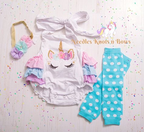 Girls Unicorn Birthday Outfit, Cake Smash Outfit, Unicorn Birthday Romper Aqua And Lavender, Birthday Romper, Cake Smash Outfit Girl, Unicorn Birthday Outfit, Girls Cake, First Birthday Outfit Girl, Smash Cake Girl, Unicorn Birthday Cake