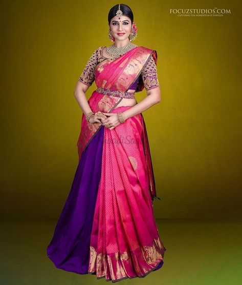 23 Elegant Saree Lehenga Designs For The South Indian Brides! | ShaadiSaga Cancan Saree, Saree Reuse, South Indian Bride Saree, Indian Reception, Draping Styles, Bride Saree, Lehenga Style Saree, Reuse Ideas, Designer Bridal Lehenga Choli