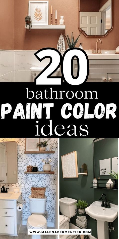 bathroom paint color ideas and remodel paint color schemes and wall projects for inspiration Bathroom Remodel Paint, Guest Bathroom Colors, Bathroom Colors Schemes, Bathroom Paint Color Ideas, Bathroom Wall Ideas, Bathroom Paint Color, Trending Bathroom Colors, Small Bathroom Paint Colors, Best Bathroom Paint Colors