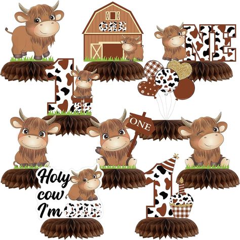 Highland Cow Centerpiece Ideas, Highland Cow First Birthday Boy, Highland Cow 1st Birthday Boy, Highland Cow Birthday Party, Cow Party Decorations, Highland Cow Party, Cow First Birthday, Highland Cow Birthday, Western Centerpieces