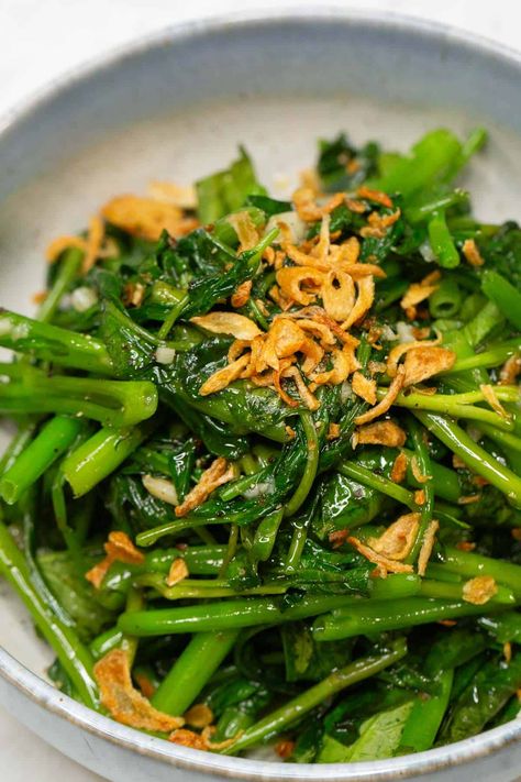 Stir-Fried Kangkong Recipe - Recipes by Nora Kangkong Plant, Kangkong Recipe, Filipino Vegetable Recipes, Kong Recipes, Easy Filipino Recipes, Drinks Ideas, Weekly Dinner, Filipino Foods, Sour Soup