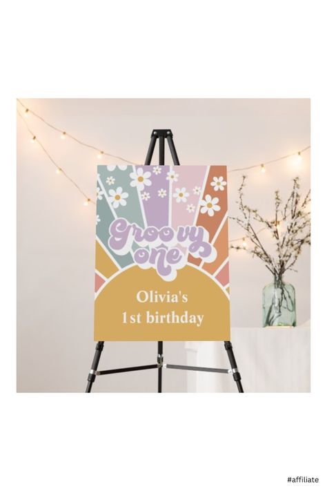 Groovy Rainbow, Birthday Welcome Sign, 1st Birthday Banners, 10th Birthday Parties, Retro Rainbow, Birthday Sign, 10th Birthday, 2nd Birthday Parties, Party Signs