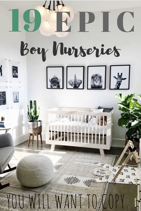 The 19 best boy nursery ideas including modern, woodland, rustic, nautical, boho, and other unique themes plus color schemes inspiration such as blue, grey, and black and white. #boynursery #boynurseryideas #chaylorandmads Nursery Inspiration Neutral, Baby Room Boy, Baby Nursery Inspiration, Baby Room Design, Kids Bunk Beds, Nursery Baby Room, Safari Nursery, Gender Neutral Nursery, Furniture Bedroom