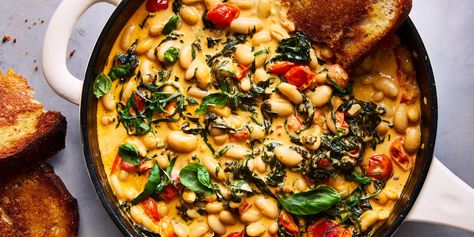 Our Creamy Tuscan White Bean Skillet Will Take You To Italy White Bean Skillet, Tuscan White Bean, Northern Beans, Skillet Dinners, Great Northern Beans, Bean Stew, Vegetarian Dinners, Skillet Meals, White Bean