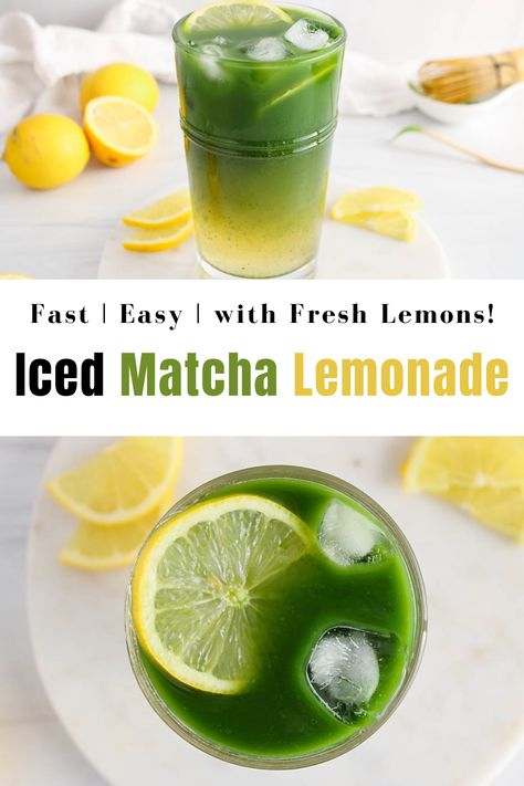 View on a tall glass of iced matcha lemonade. Lemonade Matcha Recipe, Matcha Ice Tea Recipes, Cold Matcha Drinks, Macha Recipes Drinks, Matcha Lemonade Recipe, Green Tea Powder Recipes, Iced Matcha Recipe, Lemon Matcha, Matcha Iced Tea