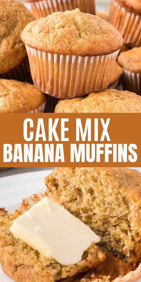 Pumpkin Banana Cake Mix Muffins, Banana Muffins From Box Cake, Easy Banana Cupcake Recipe Cake Mixes, Spice Cake Mix Banana Muffins, Spice Cake Banana Muffins, Cake Mix Banana Bread Muffins, Easy Cake Mix Muffins, Boxed Cake Mix Muffins, Banana Bread Recipe Using Box Cake