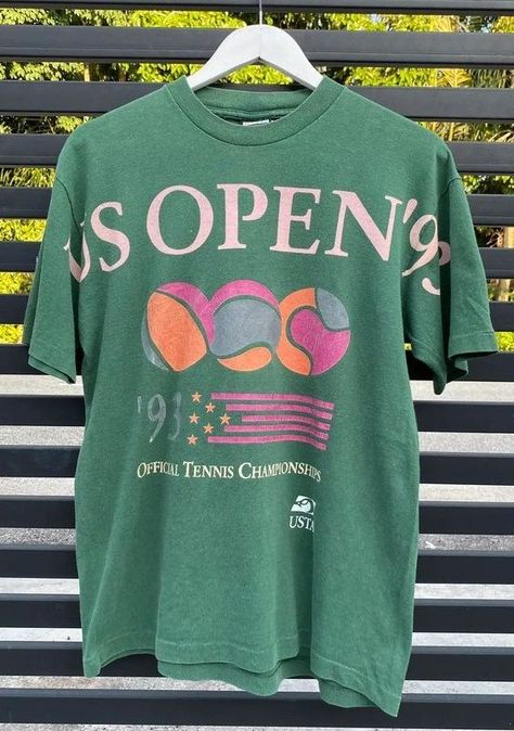 Vintage Us Open 93 Tennis Championships Shirt Outfit Easy 30 day return policy Us Open Fashion, 70s Sports Fashion, Volleyball Themes, Cool Shirt Designs Graphic Tees, Vintage Tennis Fashion, Vintage Tennis Outfit, Vintage Shirt Outfit, Tshirt Print Ideas, 90s Graphic Tees Vintage