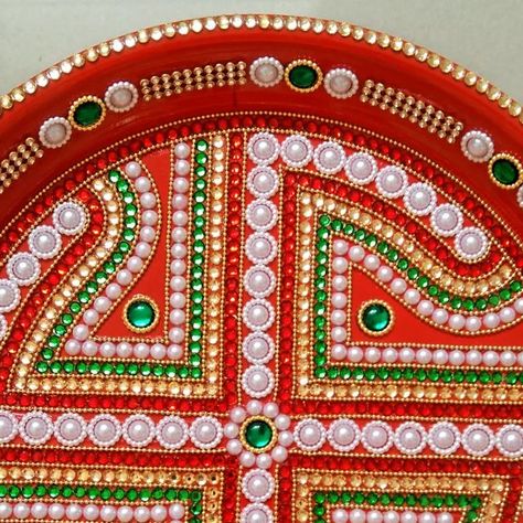 Unique Arti Thali Decoration, Decoration For Diwali, Arti Thali Decoration, Arti Thali, Thali Decoration, Thali Decoration Ideas, Plate Decoration, Pooja Thali, Rangoli Patterns