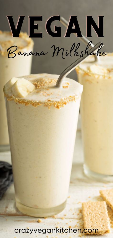 Vegan Banana Milkshake Smoothies Dairy Free, Banana Pudding Milkshake, Simple Vegan Dessert, Vegan Milkshake, Healthy Milkshake Recipes, Dairy Free Milkshake, Juices Recipes, Banana Milkshake Recipe, Vegan Drinks Recipes