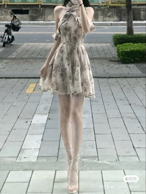 Korean Off Shoulder Dress, Pose Idea Dress, Cute Dress Korean Style, Ootd Korean Style Dress, Gown For Debut, Fashion Design Books, Elegant Mini Dress, Vintage Slip Dress, Sophisticated Outfits