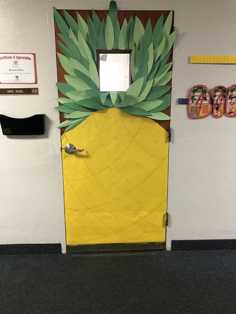 Pineapple classroom door decoration  #classroom #classroomdecor #door #pineapple #pineappledoor #classroomdoor #classroomdecorations #schooldecorations Pineapple Classroom, Decoration Classroom, Pineapple Theme, Classroom Makeover, School Doors, Teacher Doors, 3rd Grade Classroom, Hawaiian Theme, Door Decorations Classroom