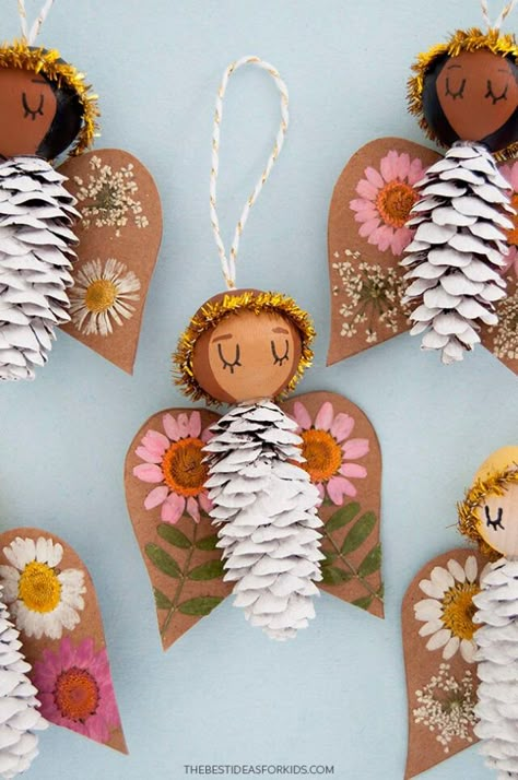 Angel Pine Cone Christmas Ornaments Made From Pinecones, Pine Cone Elves Diy, Pine Cone Ornaments For Kids, Pine Cone Angels, Kids Nativity Crafts, Kids Wreath Craft, Acorn Crafts For Adults, Christmas Gifts For Kids To Make, Christmas Decorations Kids Can Make