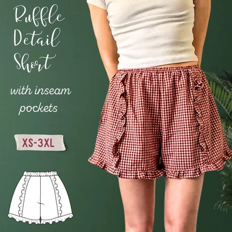 Ruffle Detail Short With Inseam Pockets Pdf Sewing Pattern Beginner Friendly Digital Pattern in Sizes XS-3XL - Etsy Canada Cottagecore Sewing Pattern, Easy Clothes To Sew, Free Beginner Sewing Patterns, Sierra Ferrell, Sewing Projects Clothes, Seam Allowance, Make Your Own Clothes, Beginner Sewing, Couture Mode