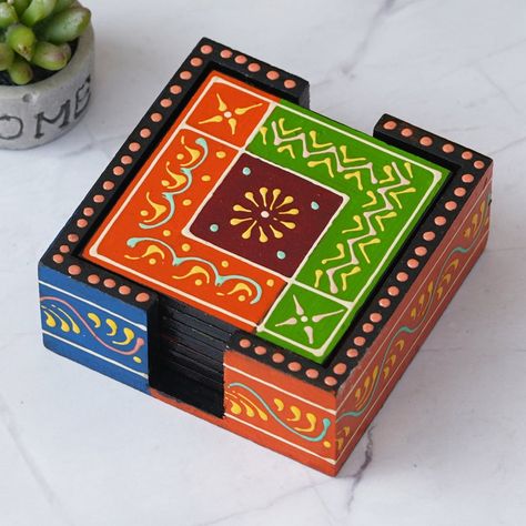 Rajasthani Design, Rajasthani Art, Tea Coaster, Unique Centerpieces, Printed Coasters, Handmade Lighting, Wooden Coasters, Wooden Hand, Drink Coasters