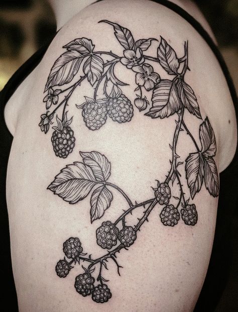 Blackberry And Flower Tattoo, Blackberry Thorns Tattoo, Blackberry Hip Tattoo, Blackberry Spiderweb Tattoo, Berry Vines Tattoo, Blackberry Blossom Tattoo, Blackberry Collar Bone Tattoo, American Traditional Blackberry Tattoo, Blackberry Vine Drawing