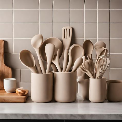 Quality Kitchen Utensils, Beige Aesthetic Kitchen Decor, Neutral Aesthetic Kitchen Decor, Kitchen Cookware Aesthetic, Beige Kitchen Utensils, Aesthetic Cooking Utensils, Minimalistic Kitchen Aesthetic, Neutral Aesthetic Kitchen, Minimalist Kitchen Utensils