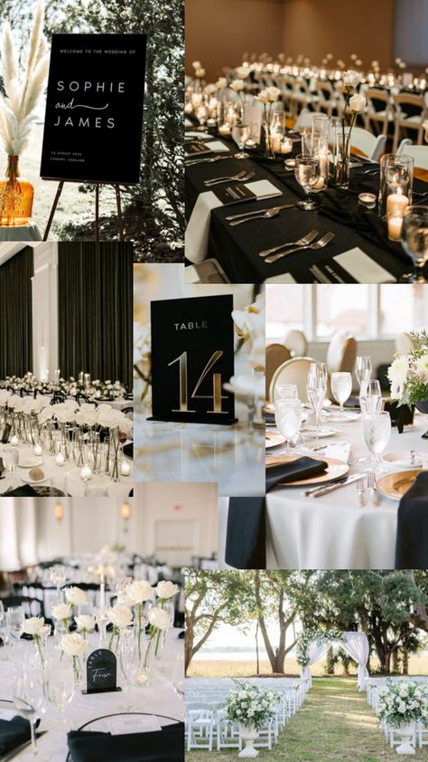 Black White Gold Wedding Theme, Champagne Wedding Themes, Black And White Wedding Theme, Big Wedding Cakes, White Wedding Theme, Gold Wedding Theme, Wedding Venue Decorations, Champagne Wedding, White Gold Wedding