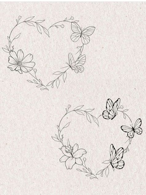 Heart Made Of Flowers Tattoo, Puzzle Piece Tattoo Family, Heart Wreath Tattoo, Flower Circle Drawing, Butterfly Heart Tattoo, Heart With Flowers Tattoo, Holy Tattoos, Heart Flower Tattoo, Heart Of Flowers