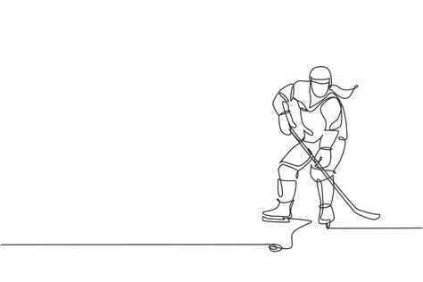 Ice Hockey Drawing, Easy Artwork, Hockey Drawing, Ice Hockey Girls, Ice Hockey Players, Single Line Drawing, Hockey Girls, Ice Rink, Continuous Line Drawing