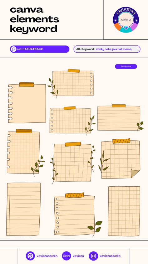 Canva element keyword for sticky note with le Canva Grid Element, Canva Notes Template, Canva Elements Keyword Vintage, Chip Bag Template Free Printable, Canva Sets Elements, Canvas Keyword, Element Keywords Canva, Printable Weekly Meal Planner, Chip Bag Template