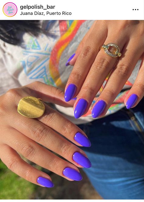 Bright Purple Almond Nails, Vibrant Purple Nails, Bright Purple Acrylic Nails, Summer Acrylic Nails Purple, Bluish Purple Nails, August Nail Colors Gel, Vacation Nails Purple, Purple Vacation Nails, All Purple Nails