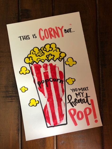 Popcorn Handprint Art, Infant Valentine Art Ideas, Popcorn Footprint Art, Valentines Art For Babies, Baby Art Projects Valentines Day, Infant Valentine Crafts, February Handprint Art, Infant Food Crafts, Valentine’s Day Arts And Crafts For Babies