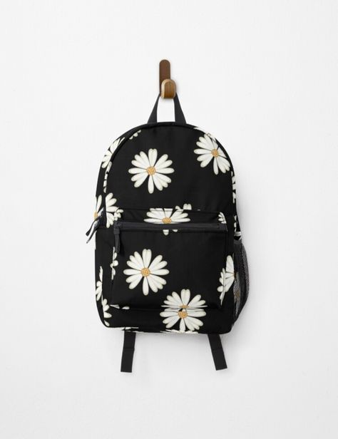 To check out more products with the same design click the link below
https://www.redbubble.com/people/Shravyarshetty/shop?asc=u Daisy Backpack, Day Backpacks, White Daisies, Laptop Pocket, Drawstring Bag, Black Background, Black Backgrounds, Fashion Backpack, Sublimation Printing