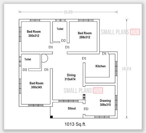 3 Bedroom Home Floor Plans, Bedroom Modern Luxury, 3 Bedroom House Plans, 1000 Sq Ft House, Low Budget House, House Plans South Africa, Small Cottage House Plans, Three Bedroom House Plan, House Plans With Photos