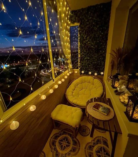 Closed Balcony Ideas, Enclosed Balcony Ideas, Patio Balcony Ideas, Enclosed Balcony, Balcony Decor Ideas, Lounging Area, Diy Balcony, Balcony Design Ideas, Balcony Lighting