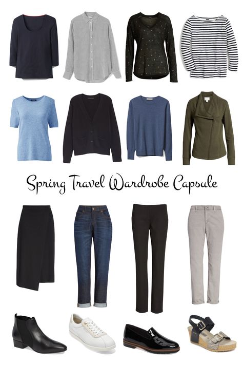 Travel Wardrobe Capsule, Spring Travel Outfits, Travel Wardrobe Spring, Capsule Travel Wardrobe, Gen Z Wedding, Capsule Wardrobe Checklist, 2015 Outfits, Packing For Travel, Capsule Wardrobe Ideas