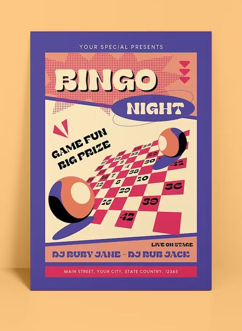 Bingo Night Flyer Template AI, EPS, PSD Game Night Graphic Design, Bingo Night Flyer, Bingo Poster Design, Bingo Graphic Design, Bingo Invitations, Game Night Poster, Bingo Aesthetic, Bingo Poster, Game Night Flyer