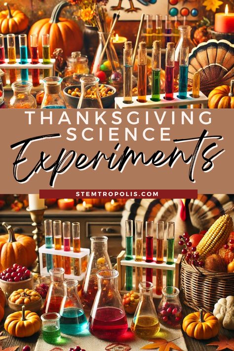 Bring Thanksgiving to life with fun, hands-on science experiments perfect for fall! From turkey science projects to Thanksgiving STEM activities, these ideas blend holiday magic with exciting educational activities. Great for classrooms, homeschool, or kindergarten, kids will love exploring fall science with simple experiments that teach math and science skills in a fun, engaging way. Perfect for November learning, these projects make holiday lessons memorable and interactive! Thanksgiving Themed Science Experiments, Thanksgiving Science Experiments Kids, Thanksgiving Experiments For Kids, November Science Experiments, Thanksgiving Science Preschool, Thanksgiving Provocations, Thanksgiving Homeschool Ideas, Thanksgiving Stem Activities For Kids, Thanksgiving Science Experiments