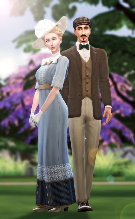 Edwardian Couple, 1500 Fashion, 1890 Dress, Sims Historical, 1910 Dress, Sims 4 Decades Challenge Cc, 1900 Dress, Ultimate Decades Challenge, Blush Hair