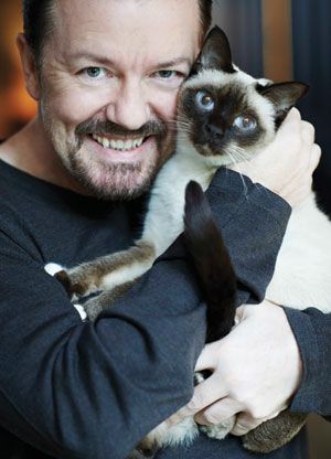 Ricky Gervais and Ollie Cats Siamese, Celebrities With Cats, Famous Cats, Men With Cats, Cat Beautiful, Ricky Gervais, Super Cat, Cat People, Cat Person