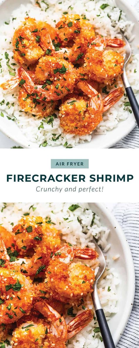 Air Fryer Firecracker Shrimp - Fit Foodie Finds Firecracker Shrimp Air Fryer, Air Fryer Crab Recipes, Airfryer Shrimp Recipes, Shrimp Recipes Air Fryer, Airfryer Shrimp, Air Fryer Shrimp Tacos, Shrimp Air Fryer, Firecracker Shrimp, Spicy Popcorn